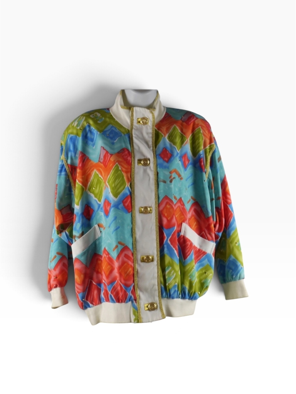 Vintage Cache Multicolor Abstract Bomber Jacket